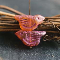 Oiseau rose orangé 22mm X1 Perle Verre Tchèque Artisanal