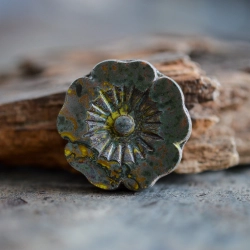 Grande fleur hawaïenne vert jaune 22mm X1 Perle verre tchèque Picasso