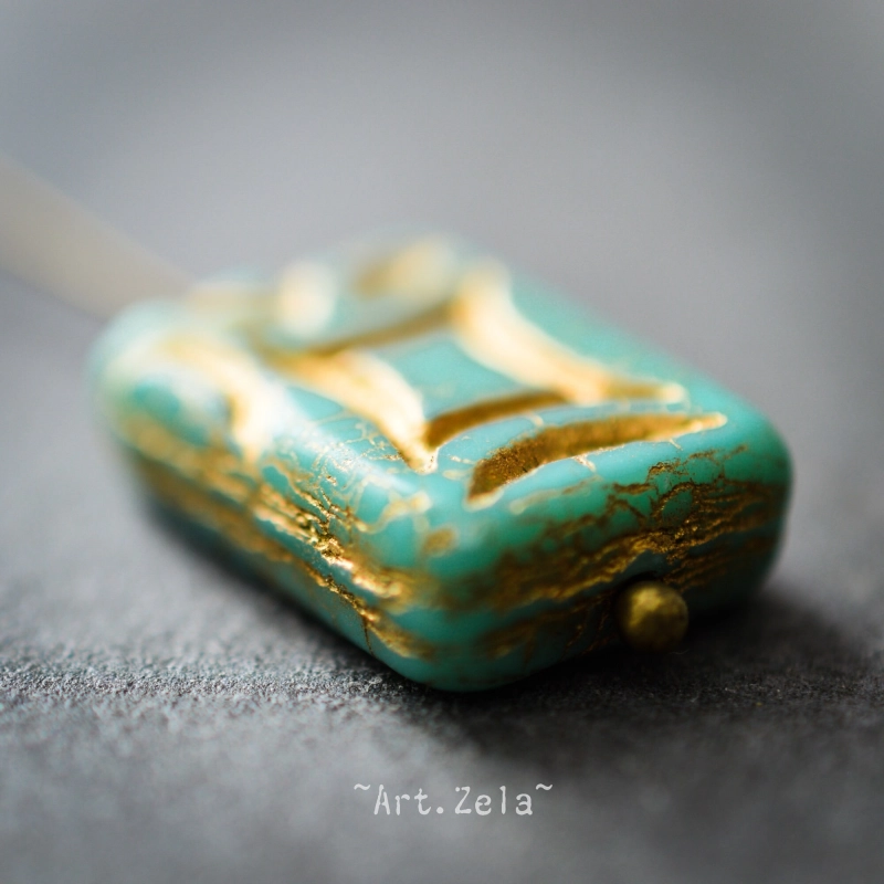 Perle rectangle turquoise 19mm X2 Grandes perles verre tchèque mat
