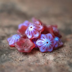 Clochettes framboise irisé 14x6mm X2 Perles verre tchèque mat