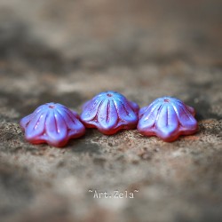 Clochettes framboise irisé 14x6mm X2 Perles verre tchèque mat