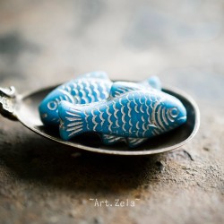 Poisson bleu argenté 25mm X4 Perles verre tchèque opaque