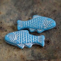 Poisson bleu argenté 25mm X4 Perles verre tchèque opaque