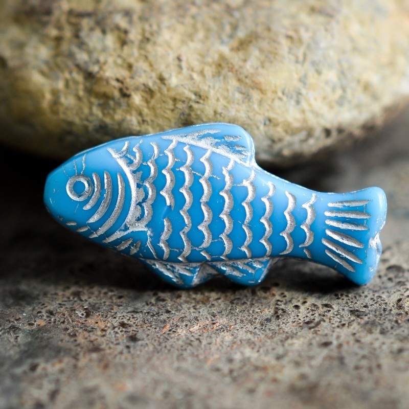 Poisson bleu argenté 25mm X4 Perles verre tchèque opaque