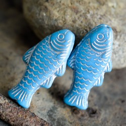 Poisson bleu argenté 25mm X4 Perles verre tchèque opaque