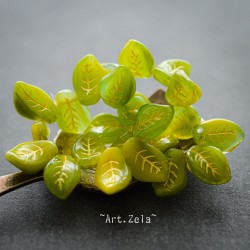 Feuilles citron vert et doré 14mm X8 Perles verre tchèques