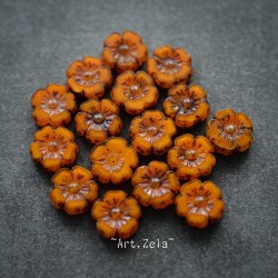 Fleurs hawaïennes Picasso orange 10mm X8 Perles verre tchèque