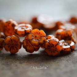 Fleurs hawaïennes Picasso orange 10mm X8 Perles verre tchèque