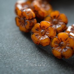 Fleurs hawaïennes Picasso orange 10mm X8 Perles verre tchèque