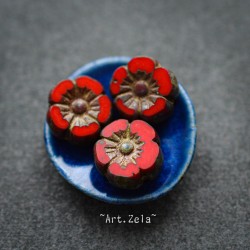 Fleurs hawaïennes rouges Picasso 10mm X8 Perles verre tchèque