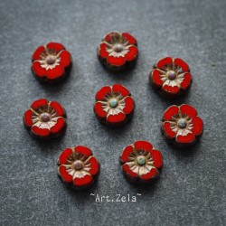 Fleurs hawaïennes rouges Picasso 10mm X8 Perles verre tchèque