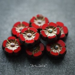 Fleurs hawaïennes rouges Picasso 10mm X8 Perles verre tchèque