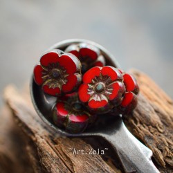 Fleurs hawaïennes rouges Picasso 10mm X8 Perles verre tchèque