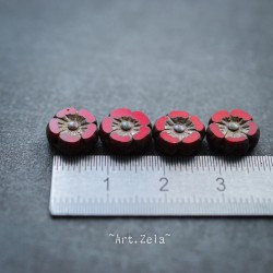 Fleurs hawaïennes rouges Picasso 10mm X8 Perles verre tchèque