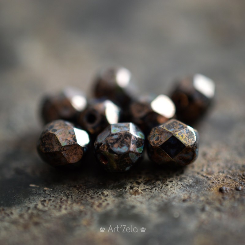 Facettes bronze Picasso 6mm X20 Perles verre tchèque métallisé