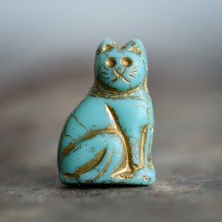 Chat turquoise opaque 24mm X1 Perle verre tchèque