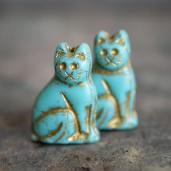 Chat turquoise opaque 24mm X1 Perle verre tchèque