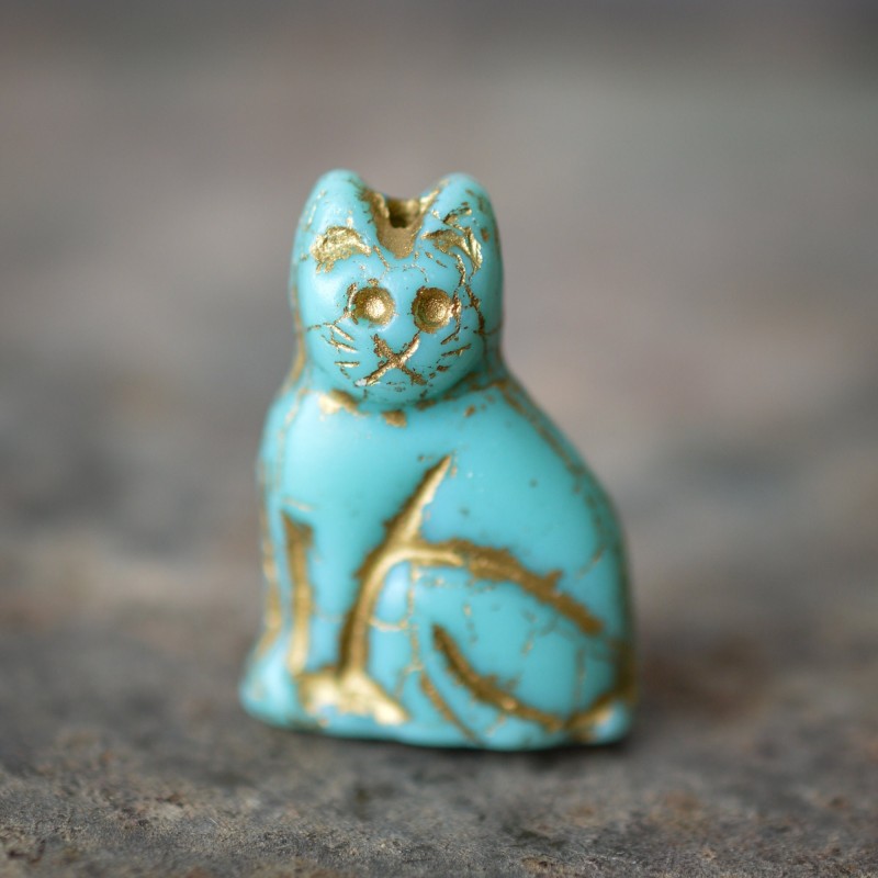 Chat turquoise opaque 24mm X1 Perle verre tchèque