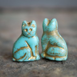 Chat turquoise opaque 24mm X1 Perle verre tchèque