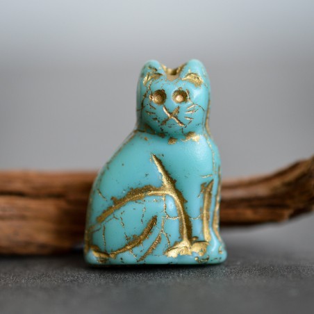 Chat turquoise opaque 24mm X1 Perle verre tchèque