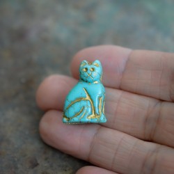 Chat turquoise opaque 24mm X1 Perle verre tchèque