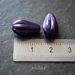 Gouttes opaques indigo violet 15x8mm X4 Perles verre tchèque métallisé