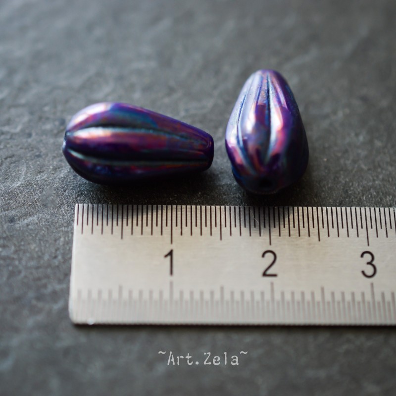 Gouttes opaques indigo violet 15x8mm X4 Perles verre tchèque métallisé