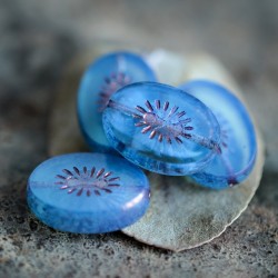 Perles kiwi bleu transparent 14mm X4 Perles verre tchèque