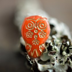 Chouette hibou corail 15mm X2 Perles Verre Tchèque Rouge Orangé