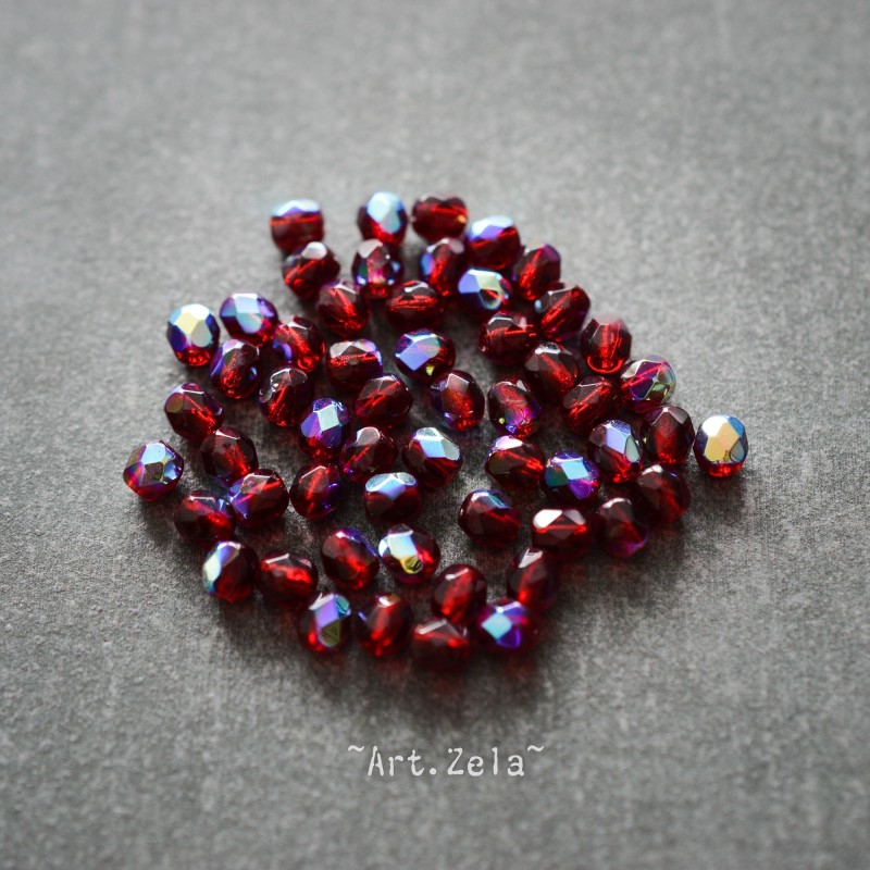 Facettes rouge garnet 4mm X40 Perles verre tchèque AB