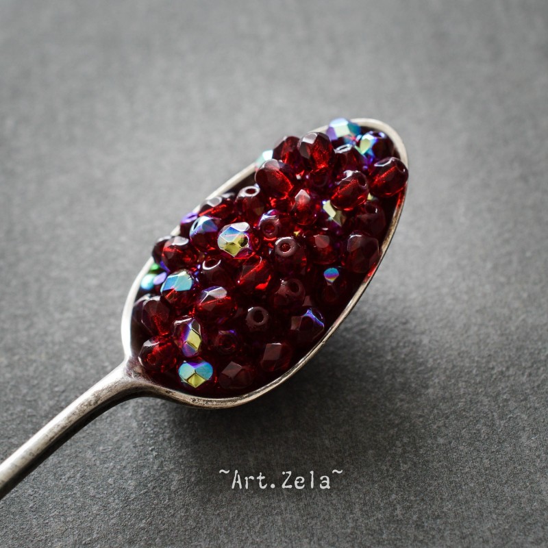 Facettes rouge garnet 4mm X40 Perles verre tchèque AB