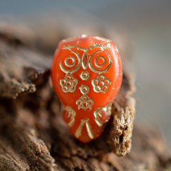 Chouette hibou corail 15mm X2 Perles Verre Tchèque Rouge Orangé