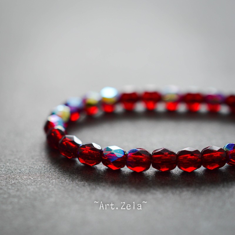 Facettes rouge garnet 4mm X40 Perles verre tchèque AB