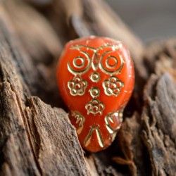 Chouette hibou corail 15mm X2 Perles Verre Tchèque Rouge Orangé