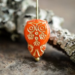 Chouette hibou corail 15mm X2 Perles Verre Tchèque Rouge Orangé