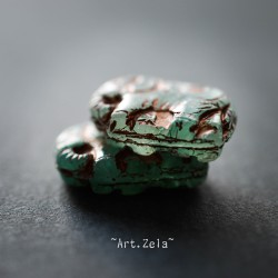 Éléphants vert opalescent 19x14mm X2 Perles verre tchèque premium