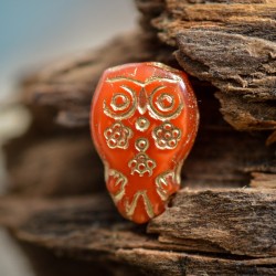 Chouette hibou corail 15mm X2 Perles Verre Tchèque Rouge Orangé