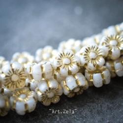 Fleurs hawaïennes grège doré 6mm X25 Perles verre tchèque opaque