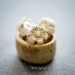 Fleurs hawaïennes grège doré 6mm X25 Perles verre tchèque opaque