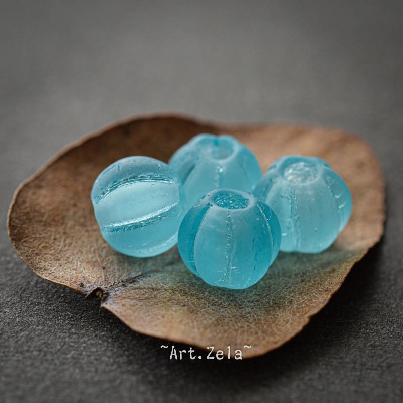 Melons bleu caraïbes 8mm X10 Perles verre tchèque dépoli