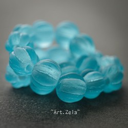 Melons bleu caraïbes 8mm X10 Perles verre tchèque dépoli