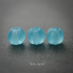 Melons bleu caraïbes 8mm X10 Perles verre tchèque dépoli