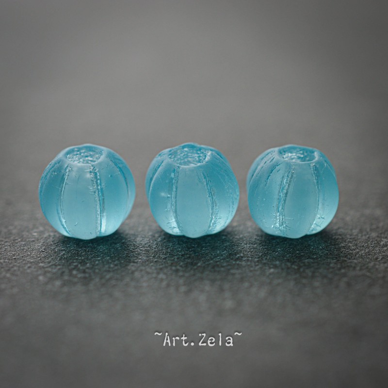 Melons bleu caraïbes 8mm X10 Perles verre tchèque dépoli