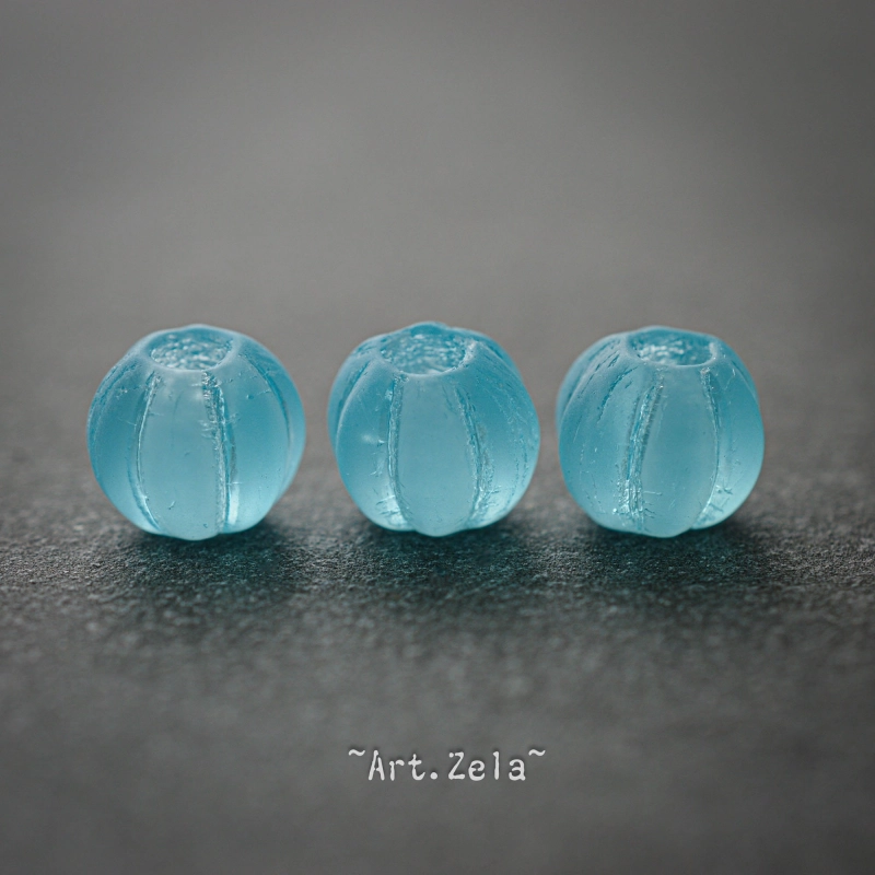 Melons bleu caraïbes 8mm X10 Perles verre tchèque dépoli