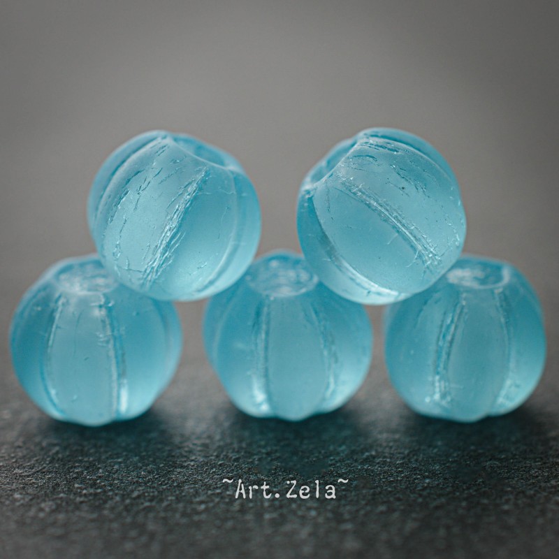 Melons bleu caraïbes 8mm X10 Perles verre tchèque dépoli