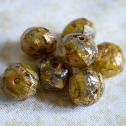 Rondelles mix jaune vert brun 9x6mm X8 Perles verre tchèque Picasso