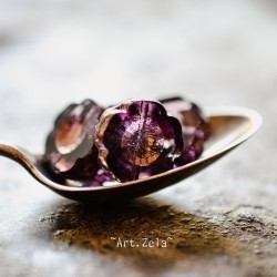 Fleur hawaïennes pourpre 14mm X4 Perles verre tchèque transparent