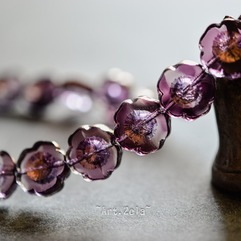 Fleur hawaïennes pourpre 14mm X4 Perles verre tchèque transparent