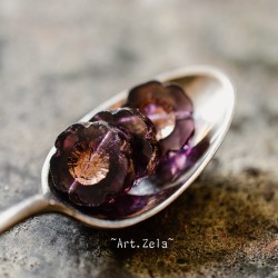 Fleur hawaïennes pourpre 14mm X4 Perles verre tchèque transparent