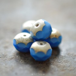 Rondelles bleu et argent 8x6mm X8 Perles verre tchèque mat